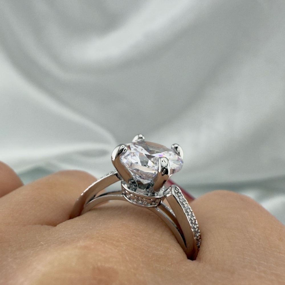 Wedding Engagement Silver Color Ring with Clear Stone - Picture 10 of 10